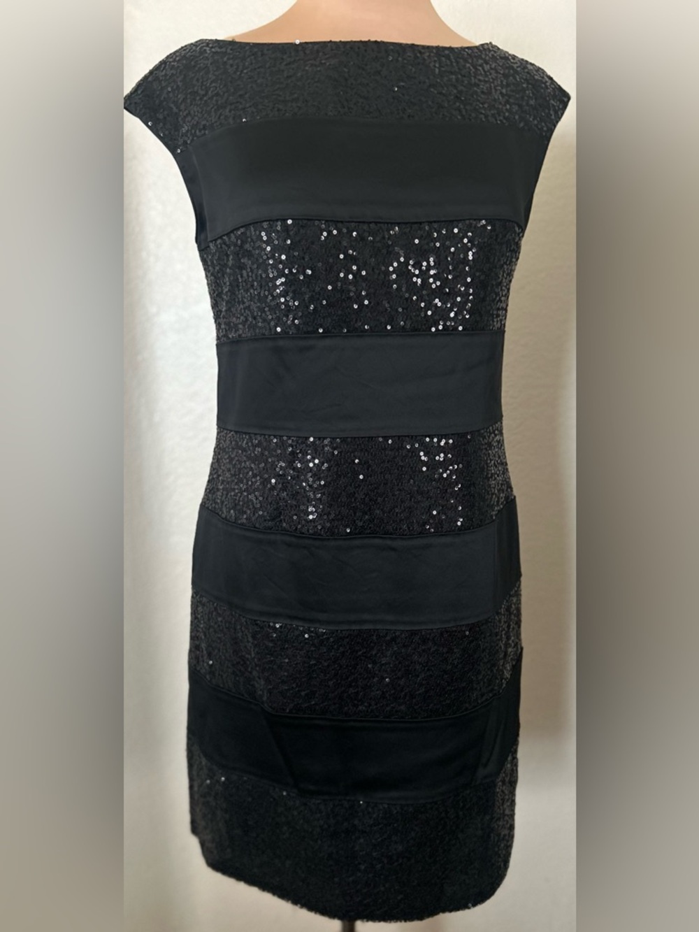 Maggy London Black Sequin-Stripe Midi Dress